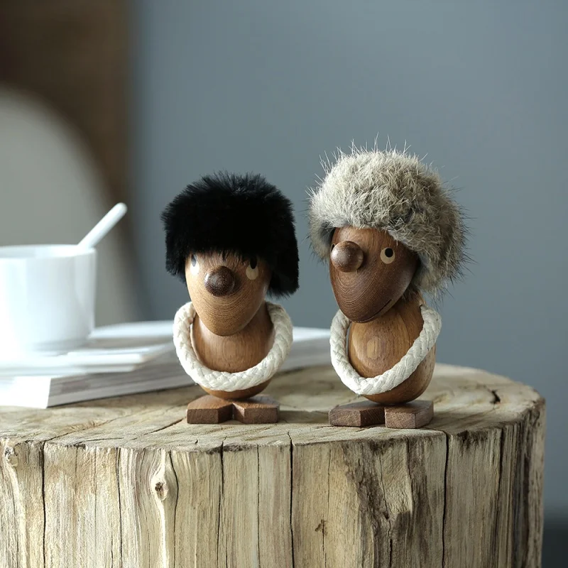 

Decoration Crafts Nordic style Danish wood play two small hairy ornaments optimists and pessimists puppet birthday gifts in room