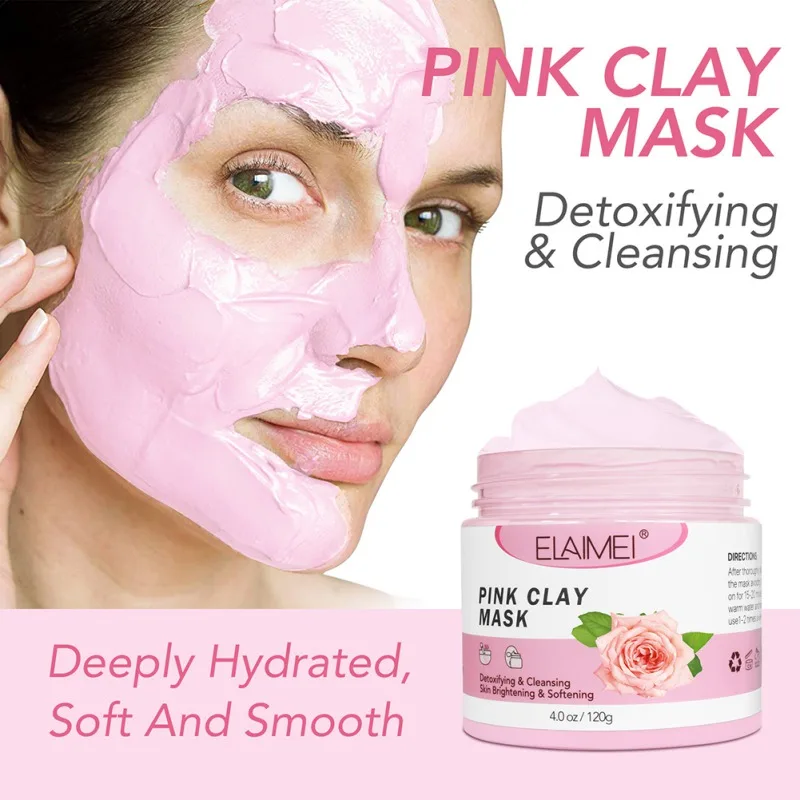 

120g Facial Clay Mud Pink Mask Pore Cleanser Detoxifying Cleansing Skin Brightening Softening Moisturizing Skin Care