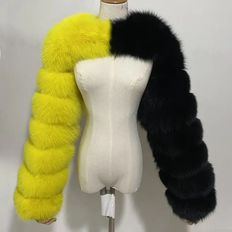 

Women's Super Short Faux Fur Jacket Coats 2022 Spring Autumn New Fashion Splicing Solid Color Artificial Fur Coat