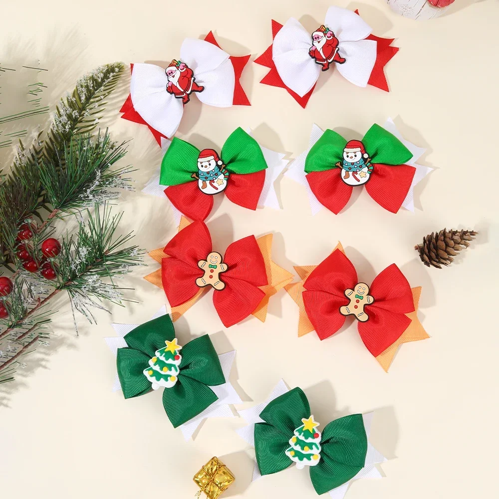Oaoleer 2 шт. рождественские заколки с бантом для волос милые из репсовой ленты