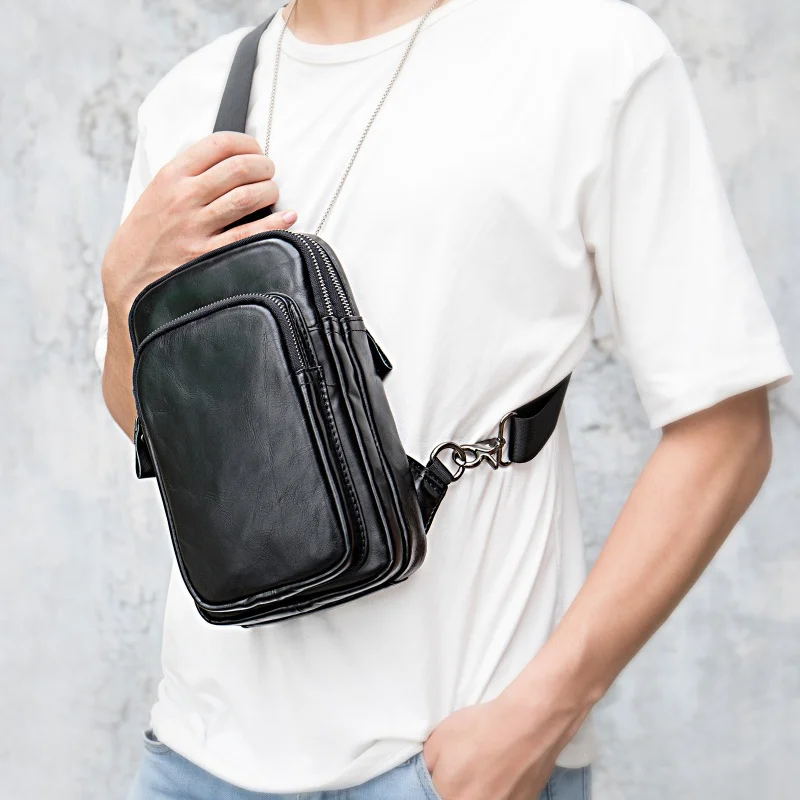 New Genuine Leather Crossbody Bags For Men High Quality Chest Bag Large Capacity Sling Bag Male Business Strap Shoulder Bag