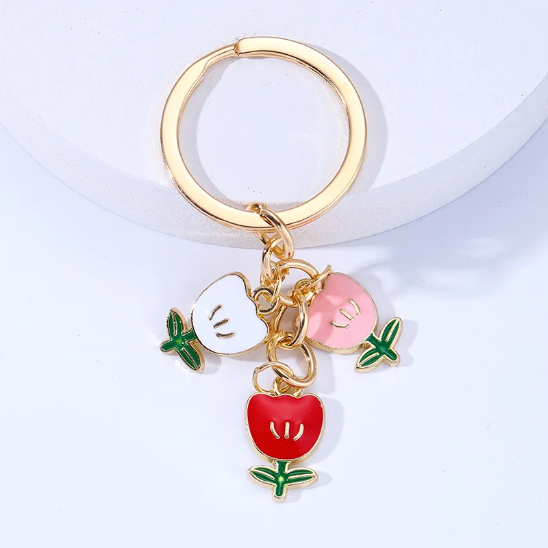 

1Pcs Cute Candy Color Enamel Flower Key Chains Sweet Girl Key Rings Best Gift Keychains For Friends
