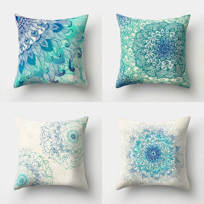

45x45cm Mandala Pattern Blue Polyester Embrace Pillowcase Car Decoration Sofa Chair Bed Decoration Cushion Cover Home decor