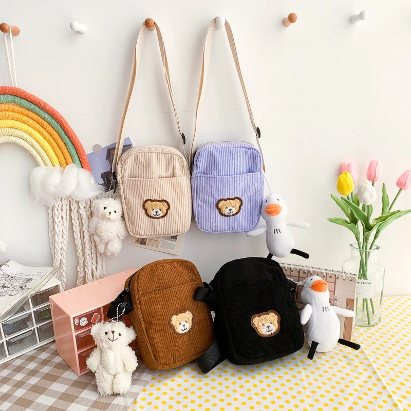 

2022 Trend Women's Bags Cartoon Bear Design Women Small Crossbody Bags Mini Canvas Bags Phone Bags Luxury Purse and Handbags