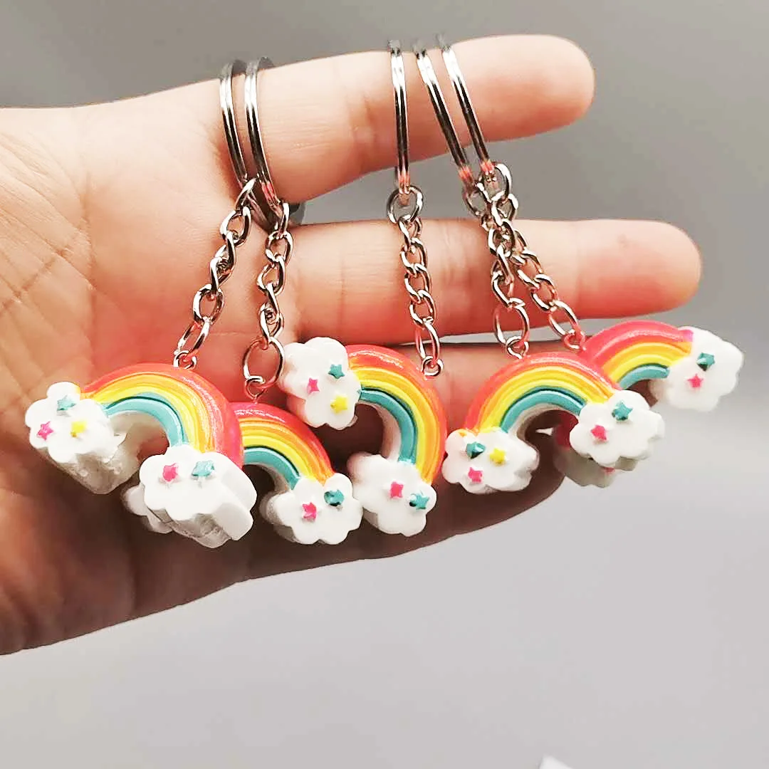 1PCSCartoon 3D three-dimensional rainbow keychain resin bag pendant car key ring gift wholesale promotion |