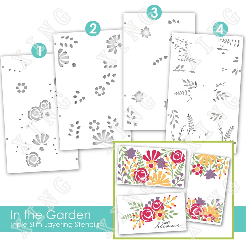 

Triple Slim Layering Stencils in the Garden Decor Diy Graphics Painting Scrapbooking Stamp Ornament Album Embossed Mold Reusable