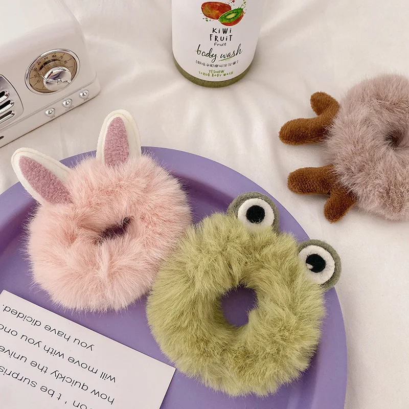 

Аксессуары для волос, резинка для волос из искусственного меха, милые резинки для волос в виде кошачьих лягушек, женские резиновые эластичн...