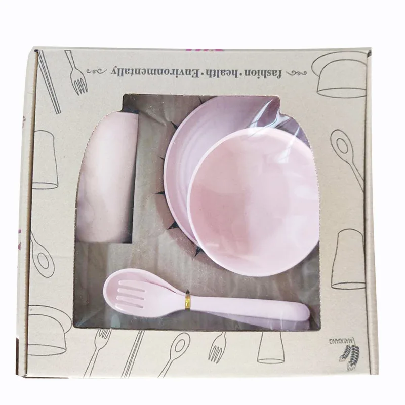 Набор из 6 штук пшеничной соломы чашки Круглые ложки вилки палочки для еды