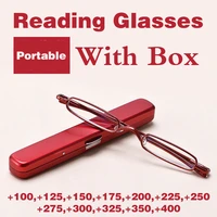 with box mini portable metal reading glasses womern men eyeglasses eye care reader metal frame eyeglasses 125 to 375