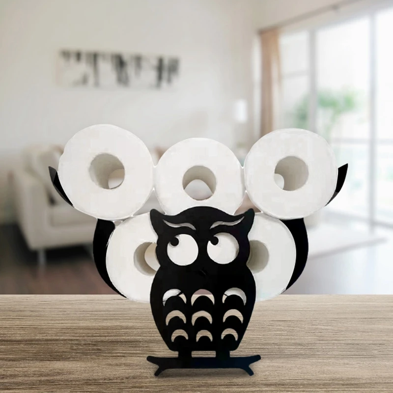 

Owl Decorative Toilet Paper Holder - Free-Standing Bathroom Tissue Storage Black Wall Mounted Roll Tissue Storage Shelf
