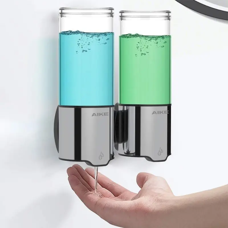 

AIKE Smart Bathroom Shampoo Dispenser Double Liquid Soap Dispenser Transparent Wall Mounted Automatic Soap Dispenser For Washing