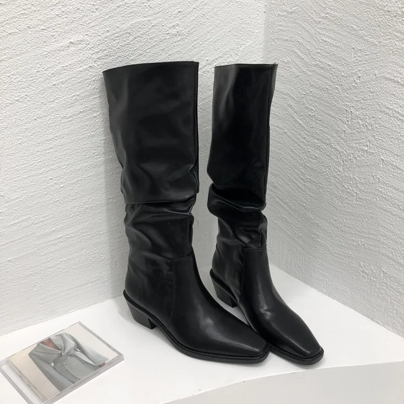 Winter Women Long Boots Fashion Round Toe Ladies Square Heel Knight Boots Casual High Quality Knee-high Boot Shoes