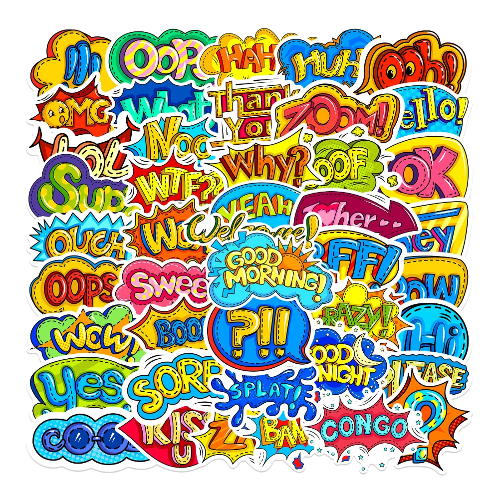 

10/46pcs Cute Surprise Phrase Stickers Cartoon Text Decals Gift DIY Skateboard Fridge Phone PVC Waterproof Graffiti Sticker
