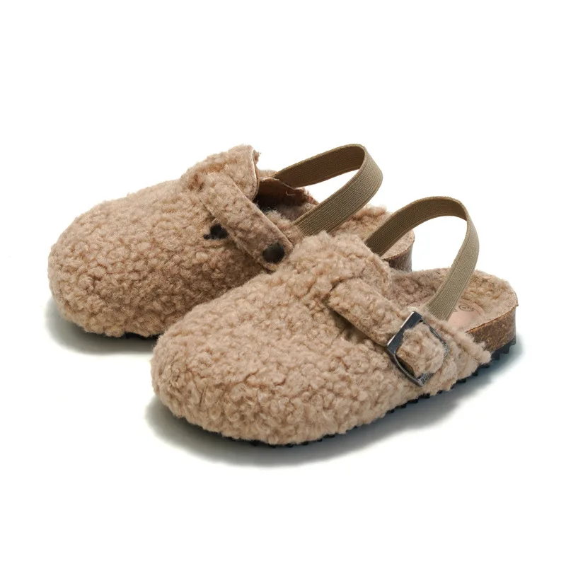 Child Cork Cotton Shoes Autumn Winter Boys' Sandals Plush Girls' Sandals Warm Baby Sandals Plush Flats Slipper Huggies Wuggy