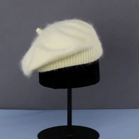 fluffy soft women rabbit s hair berets french artist style warm winter beanie hat retro plain beret solid color elegant lady