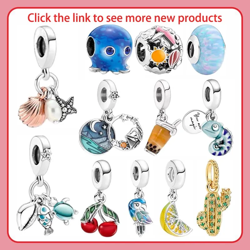 

2022 New Summer S925 Sterling Silver Turtle Octopus Cactus Fish Charm Fit Original Pandora Bracelet Necklace Woman Diy Jewelry