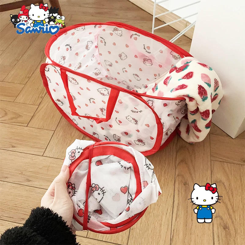

Hello Kitty Sanrio Laundry Basket Anime Cartoon Cute Clothes Waterproof Collapsible Basket Storage Hanging Bag Girls Gifts