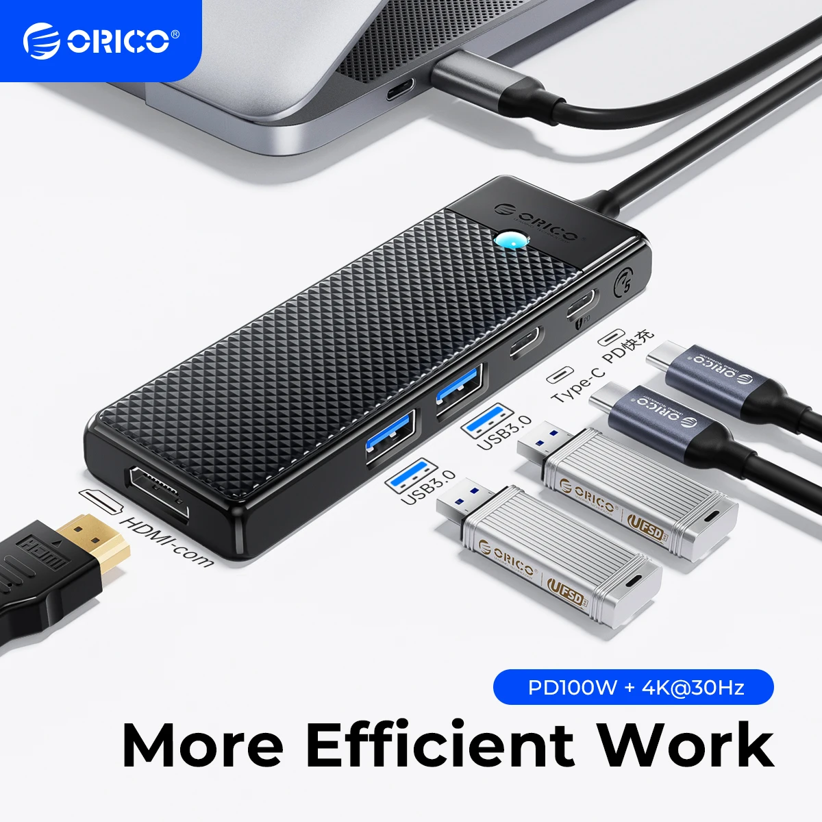 

ORICO USB C HUB Type-C Docking Station to HDMI-com USB 3.0 Adapter 4K30Hz PD100W Card Read Splitter for MacBook iPad Pro Huawei