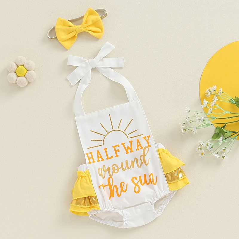 Детский летний комбинезон с оборками и повязкой на голову