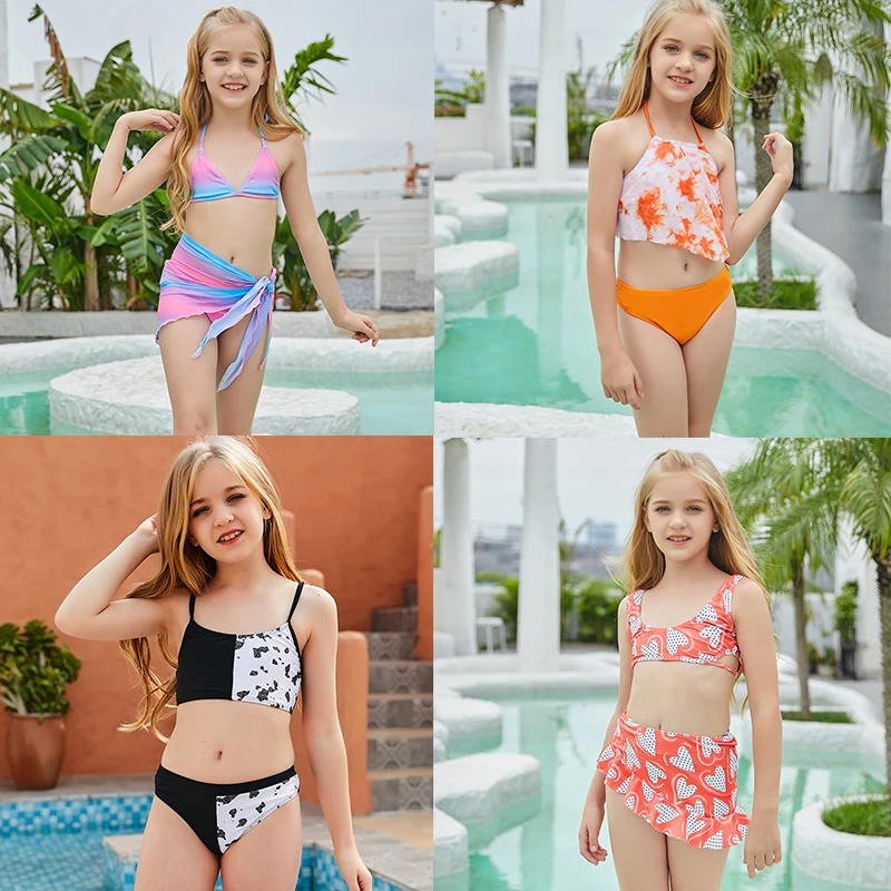 

2022 New Children Swimsuit Three-Piece Gradient Swimsuit Big Girl Beach Swimsuit Girl Stitching Swimsuit