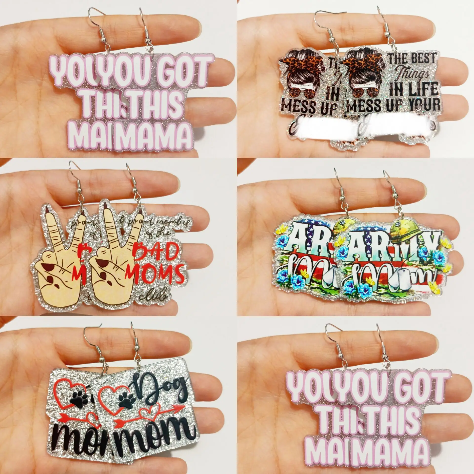 1 пара блестящие эпоксидные армейские серьги-подвески в виде собаки и мамы серьги