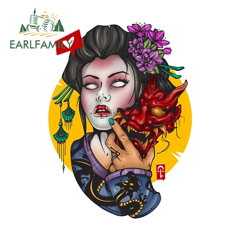 

EARLFAMILY 13cm x 9.5cm for Oni Mask Car Stickers Scratch-Proof Sunscreen Decals Creative Windows Motorcycle Decor Car Goods