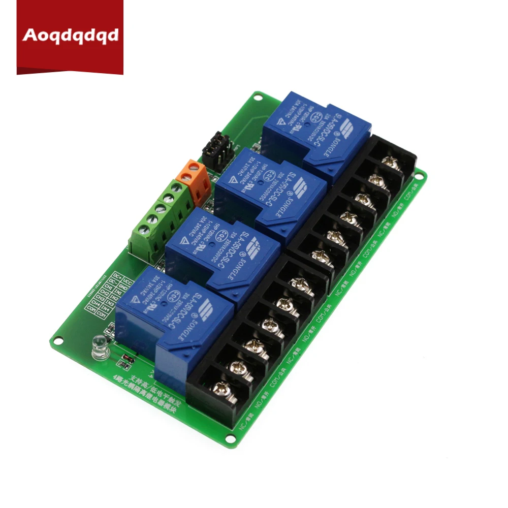 

4 Channel 30A Relay Module DC 5V 12V 24V High and Low Level Trigger Relay Board with Optocoupler Isolation High Current