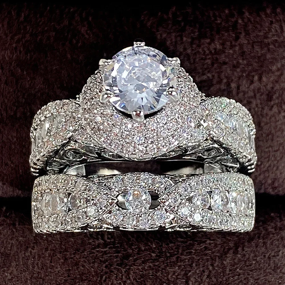 Модные обручальные кольца для женщин 2022 новый модный дизайн 2 шт. с фианитом