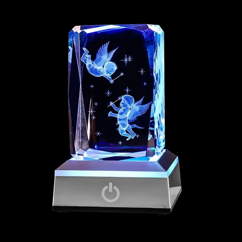 Купи HMTX 1pc 3D Cupid Crystal With LED Colourful Light Base, Present For Husband, Wife, Boyfriend, Girlfriend Or Couples, Unique за 917 рублей в магазине AliExpress