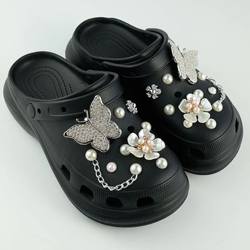 

20pcs High Quanlity Metal Croc Shoes Chain Charms Light Butterfly Accessories Sugar Bling Flower Pendant Buckle Designer Decorat