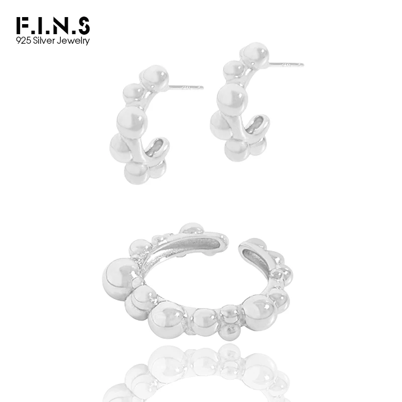 

F.I.N.S 925 Silver Original Opening Ring Resizable Bubble Beade Sterling Silver Glossy Finger Rings Silver 925 Jewelry Gifts