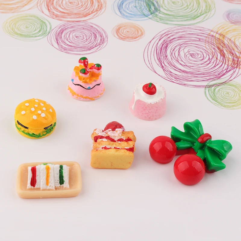 

10pcs Simulation round hamburger cake sandwich cherry miniature food play diy jewelry accessories resin doll house material