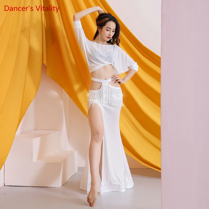 

Belly Dance Performance Costumes Set Senior Women Half Sleeves Top+ Split Skirt Suit Oriental Performance Set Female Dance Owear