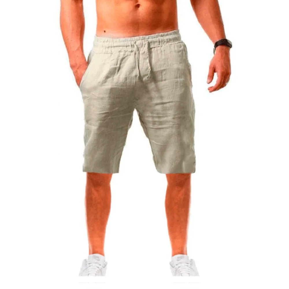 

New Men's Cotton Linen Shorts Pants Male Summer Breathable Solid Color Linen Trousers Fitness Streetwear S-3XL