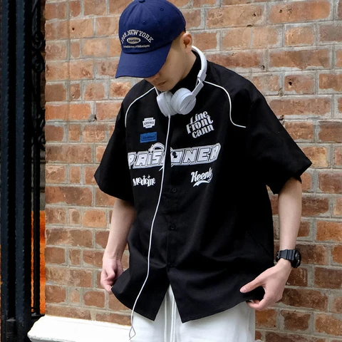 Cityboy American Retro Short-sleeved Shirt Loose Trend Japan Casual Blouse Jacket Men Women Punk Racing Shirt Summer Streetwear