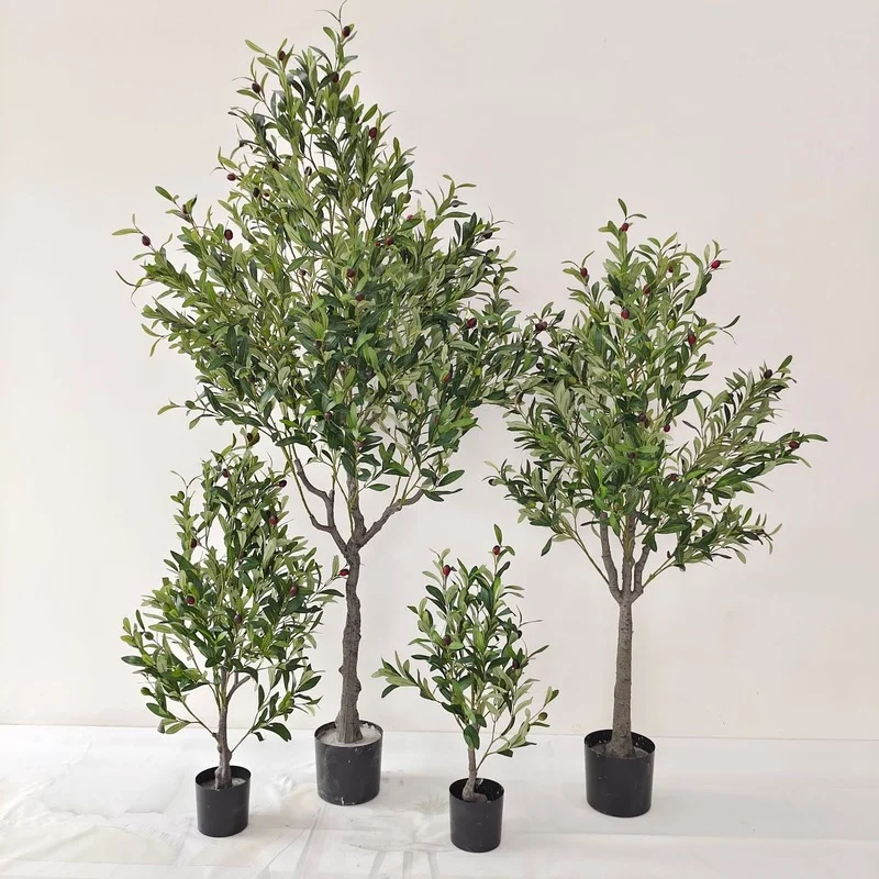 

Large Artificial Green Plants Fake Potted Plastic Bonsai Thick Stem Encryption Leaf Olive Tree For Home Hotel Office Decoration
