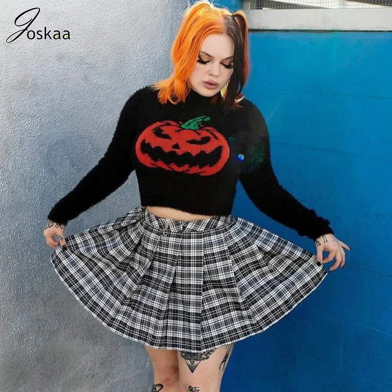

Флисовая Водолазка с длинным рукавом и принтом тыквы Joskaa, сексуальный облегающий укороченный свитер, топ, зима 2023, уличная одежда, наряд для вечеринки на Хэллоуин