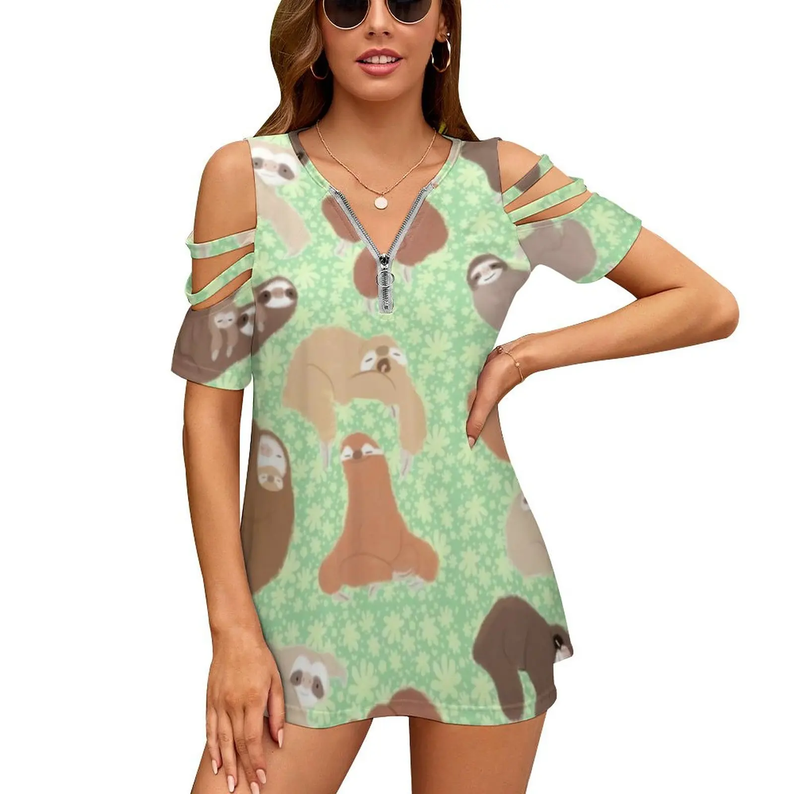 

Many Sloths T-Shirts Cute Animal Print Street Wear T-Shirt Off Shoulder Casual Tshirt Sexy Female Oversized Tops 4XL 5XL