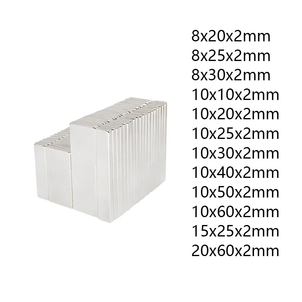 

1/5/10Pcs N35 Rectangular Magnet Thick 2mm Super Strong Neodymium Magnet 8x20mm~20x60mm Permanent Magnets