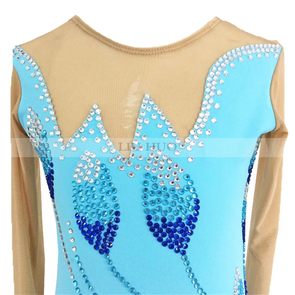 LIUHUO Women Girl Adult Performance Gymnastics Competition Leotard Ice Figure Skating Dress Tights Kid Blue Teen Dance Roller |
