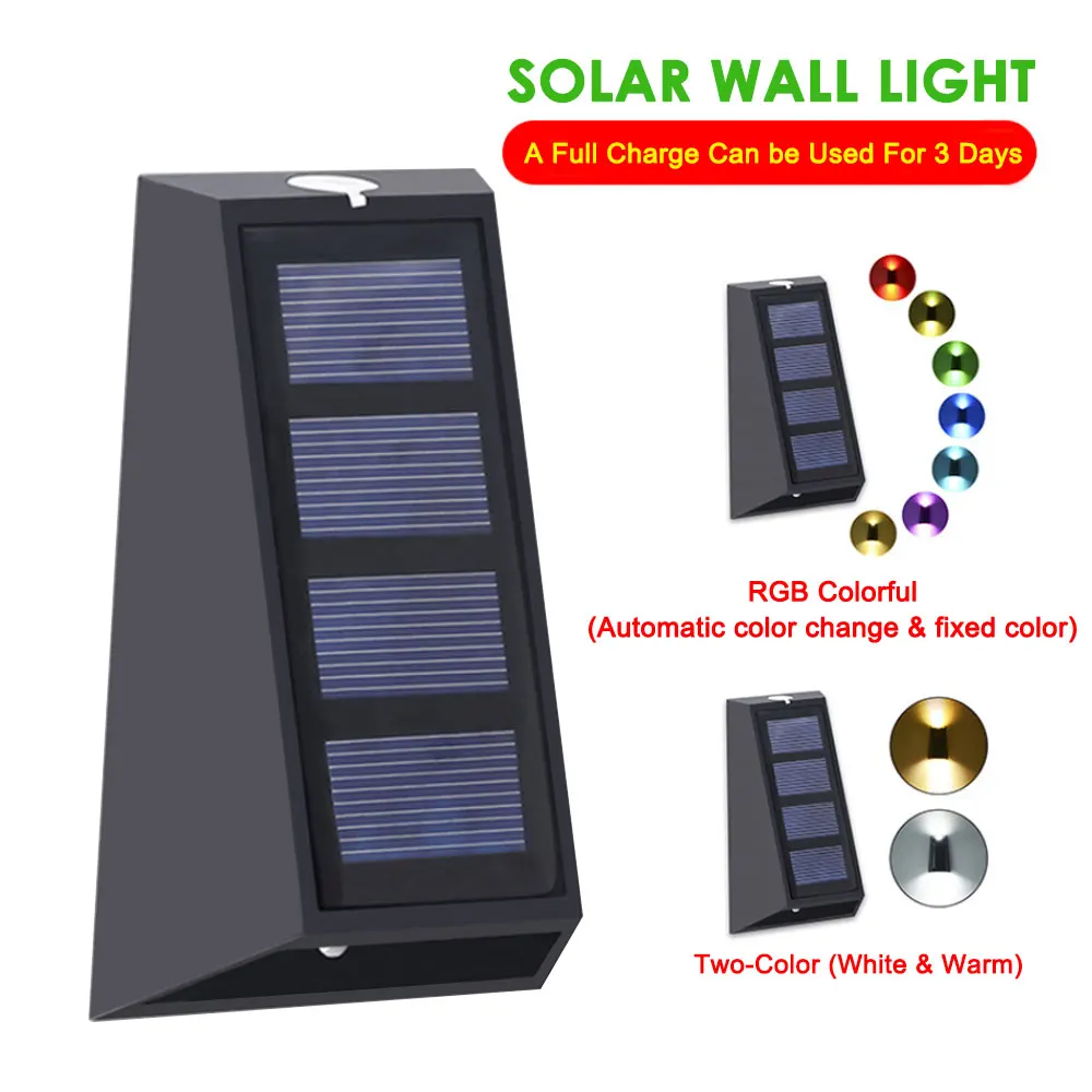 

Outdoor Solar Wall Lights LED Wall Light RGB 7 colorful Waterproof Courtyard Garden Fence Stair Decora Lamp Outdoor Solar Lights