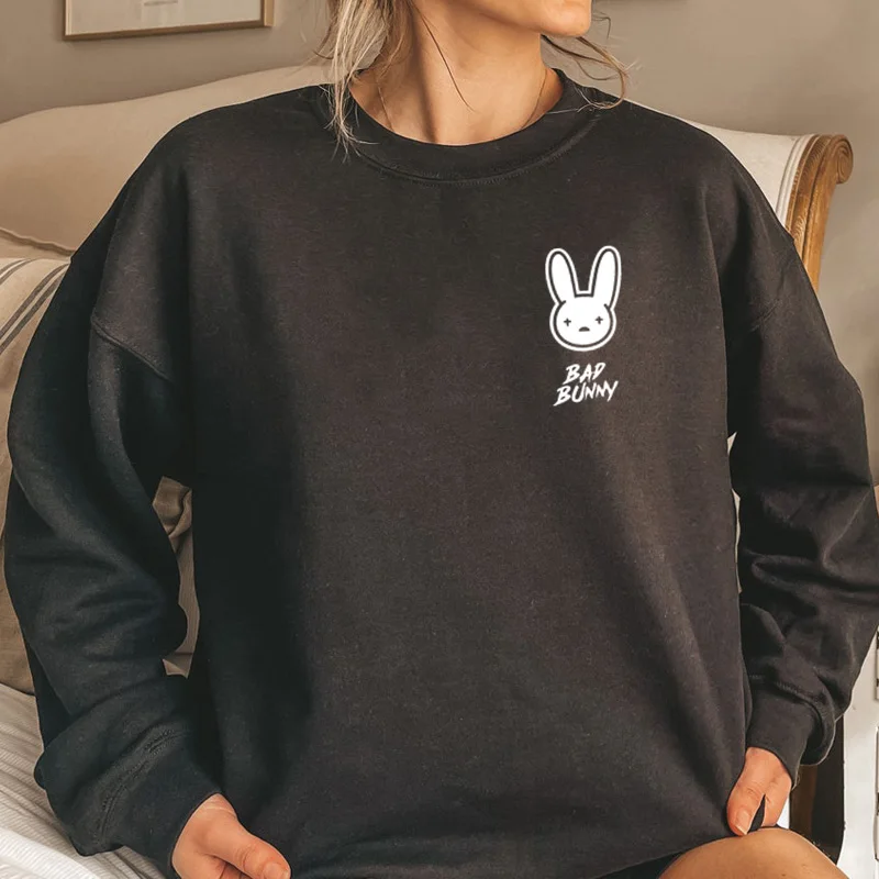 

Bad Bunny Crew Neck Sweatshirt Women Men Hip Hop Bad Bunny Merch Hoodie Harajuku Streetwear Fleece Vintage Clothing 90s Clothes