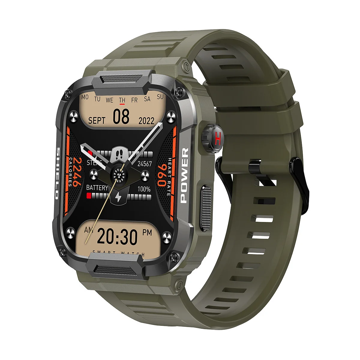 

Men Rugged Military Smart Watch 1.85inch HD Large Screen Ip68 Waterproof Heart Rate Monitoring Bluetooth Call For Android Ios