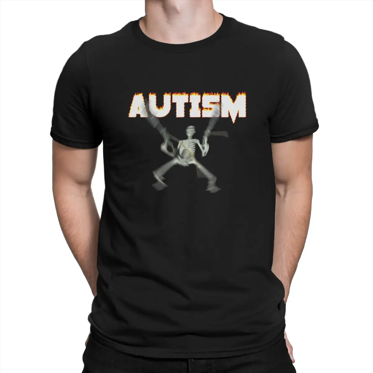 

Autism Skeleton Meme Men T Shirt Autism Novelty Tees Short Sleeve Crew Neck T-Shirts Cotton Printed Clothes