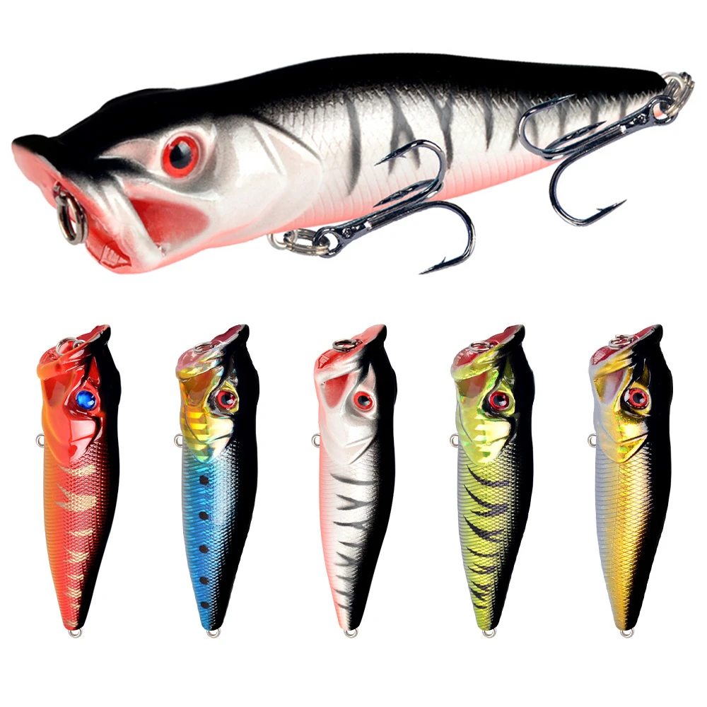 

1Pcs Fishing Lures 9cm 12g Topwater Popper Bait 5 Color Hard Bait Artificial Wobblers Plastic Fishing Tackle with 6# Hooks