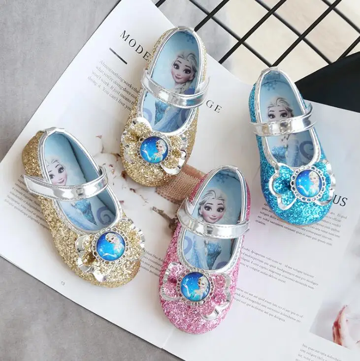 

Disney Frozen Princess Girls' Shoes Children's Party Dress Wedding Shoes Soft Flat Heel Sandal Dress Princess Leather Elsa Shoes