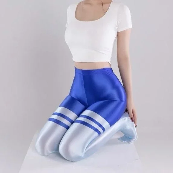 Блестящие женские леггинсы с высокой талией для фитнеса и спорта