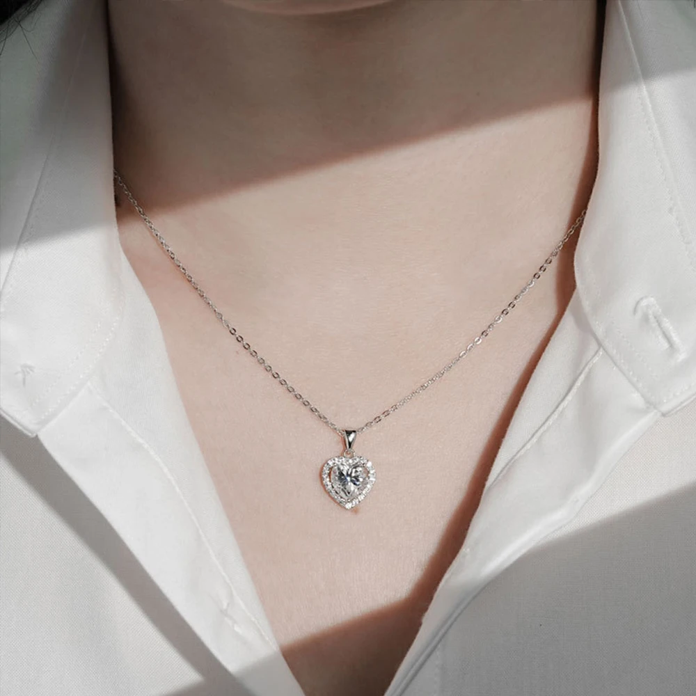 2-каратное ожерелье с подвеской из муассанита в форме сердца для женщин