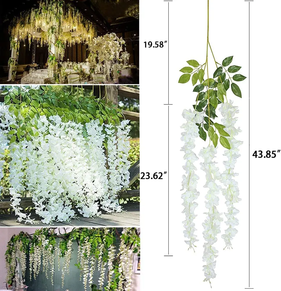 

45inch Artificial Wisteria Flowers Fake Wisteria Vine Ratta Hanging Garland Silk Flowers String Home Party Wedding Decoration
