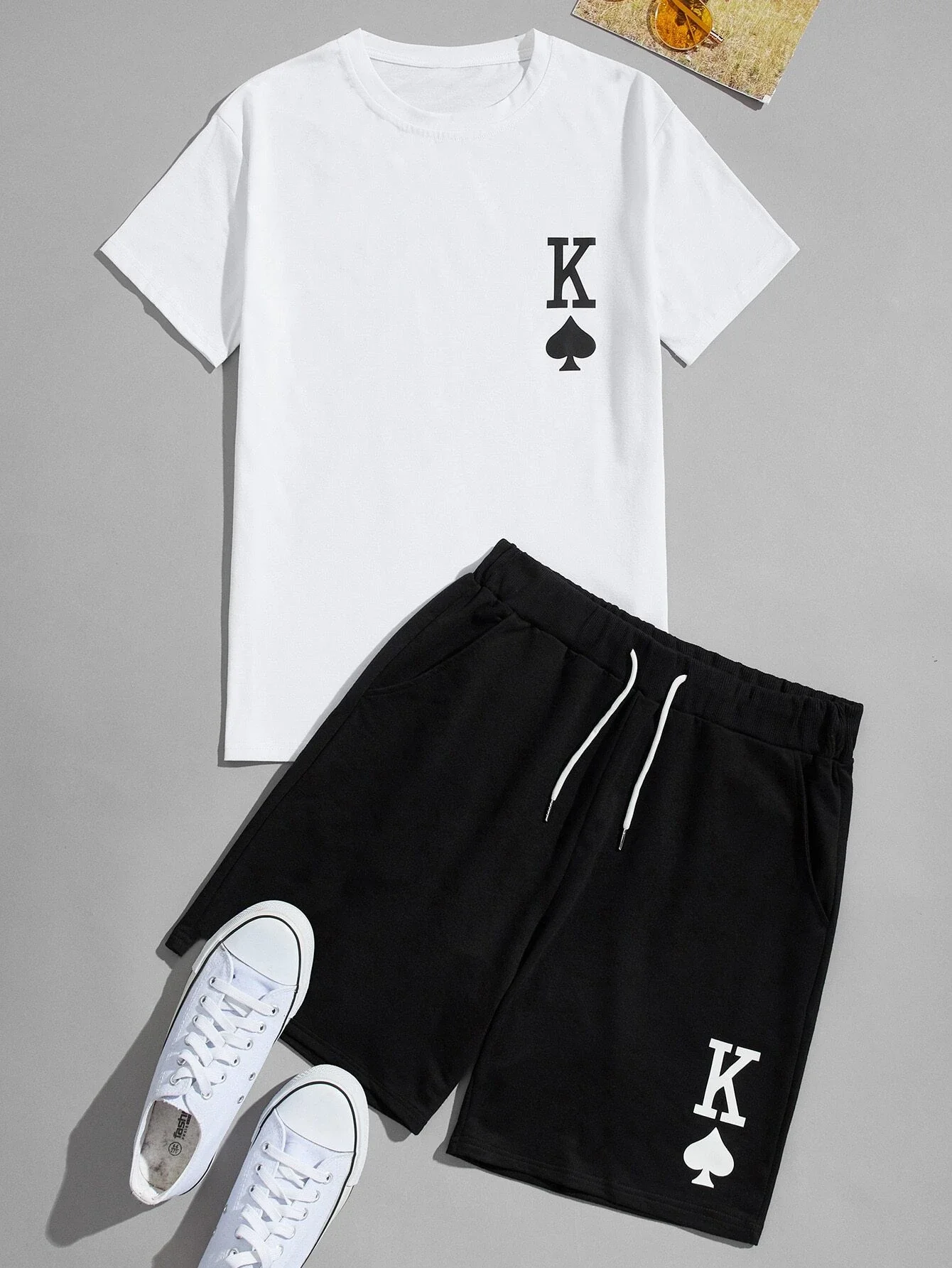 

Men Poker Print Tee & Track Shorts